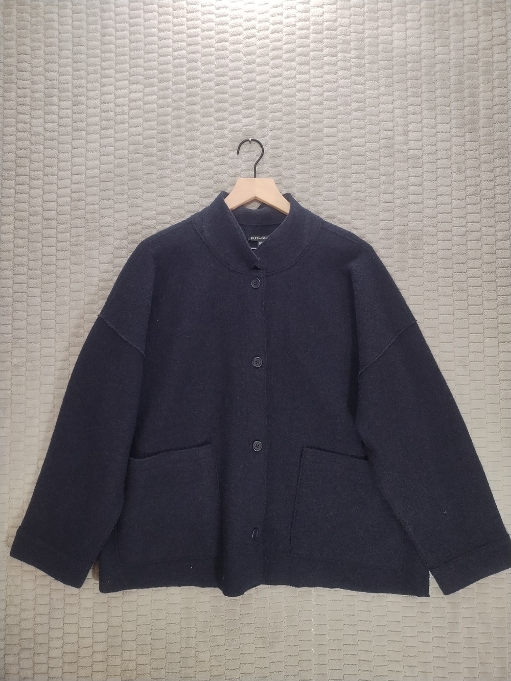 Like New! Eileen Fisher Boiled Wool Classic Collar Jacket Nocturne Navy-Sz XL